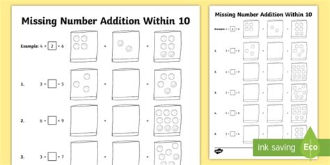 Missing Number Addition Within 10 Worksheet / Worksheet.